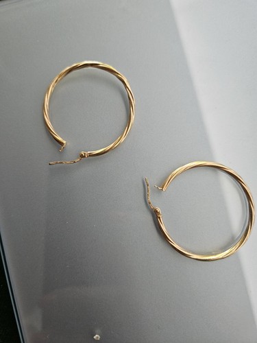 Hoop Twisted Earrings Gold Creole Stamped 375 / 9 Carat Gold Hallmarked - Picture 4 of 7