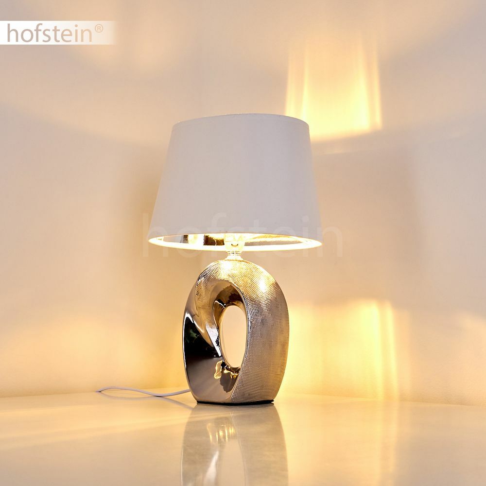 Keramik silber Nacht Tisch Lese Lampen Schlaf Wohn Zimmer Leuchten Stoff weiß 