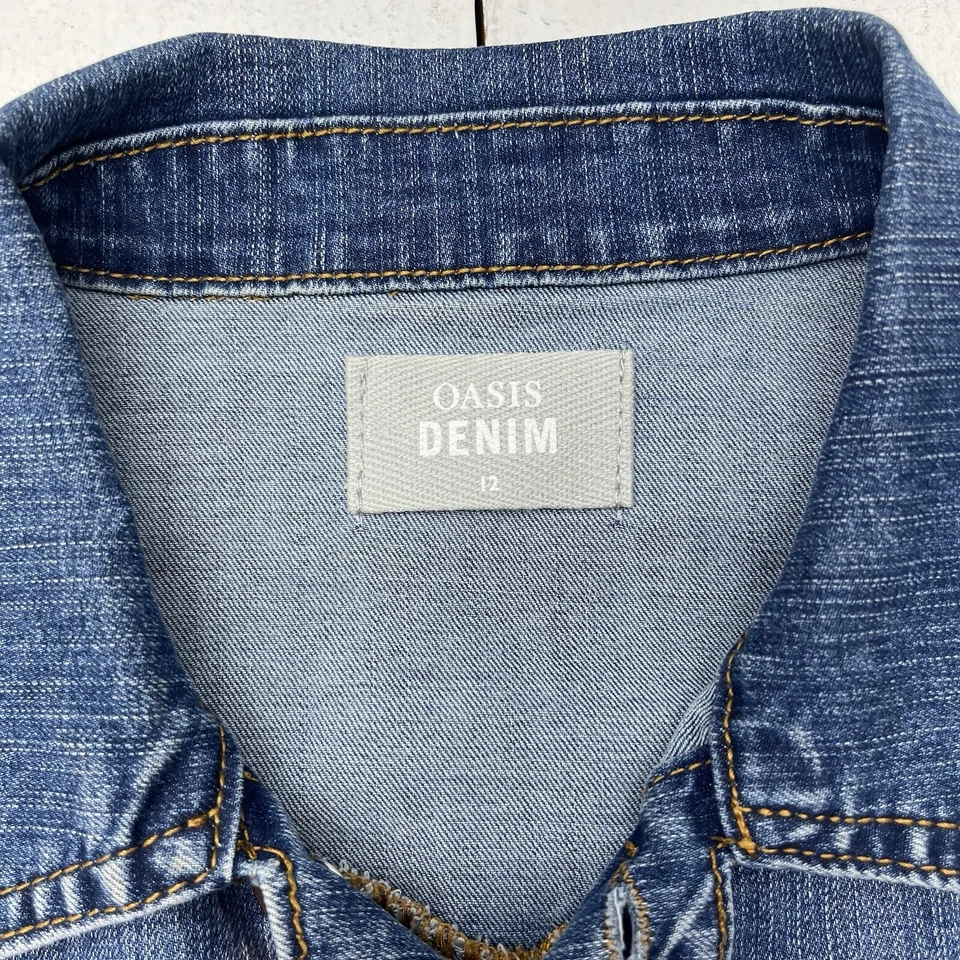 Chaqueta de Jean Oasis Denim Azul Botón Frontal Cuello Bolsillos Mujer’s Talla UK 12 Foto 2 de 4