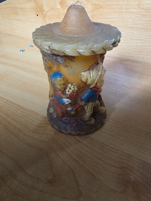 Alpine Originals Candle Carved Relief Hand Painted Children Dog Puppy 1979's Vtg