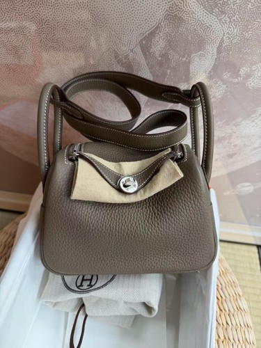 Hermes Mini Lindy II Etoupe Clemence Leather Palladium Hardware W Stamp