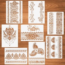 Flower Border Mandala Stencils, 8 Pcs for Painting on Wood 8.3" x 11.8"