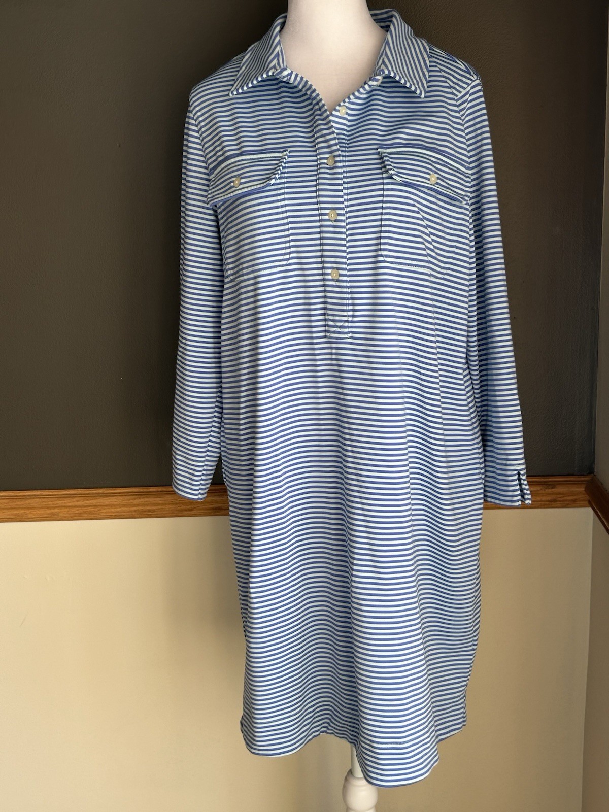 Vineyard Vines Margo Striped Shirt Dress Stretch Size Large Blue