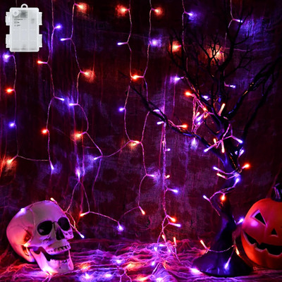Halloween String Lights Battery Operated with Timer, Orange and Purple Outdoor 9