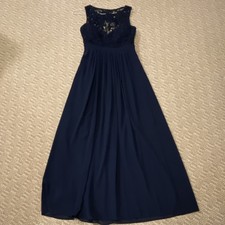 Navy Blue Lace Sleeveless Maxi Dress Formal Round Neck for Women