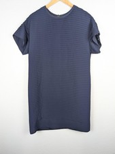J Crew Dress Womens 8 Blue Pleated Short Sleeve Textured Shift Exposed Zip