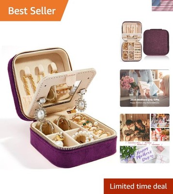 Elegant Plush Velvet Jewelry Organizer with Mirror - Perfect for Travel