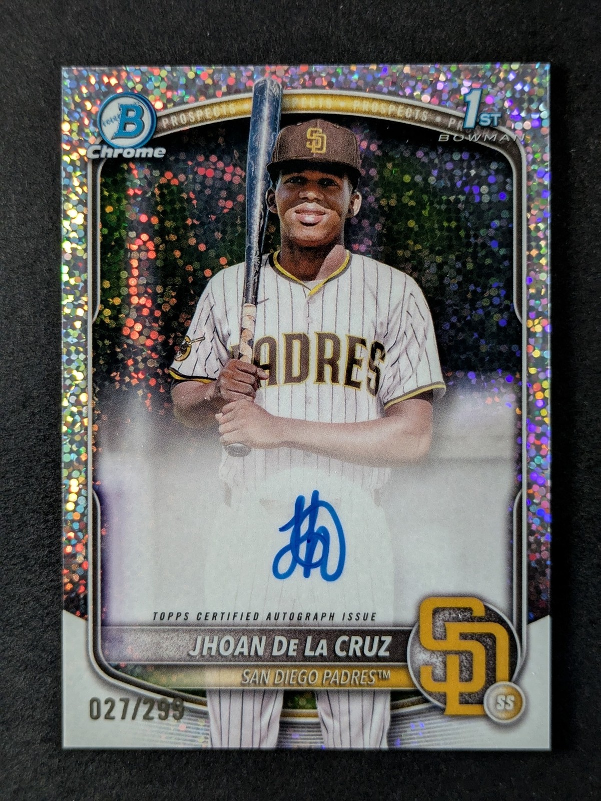 2025 Bowman Chrome JHOAN DE LA CRUZ 27/299 1st Bowman Auto Speckle Ref. #CPA-JDL