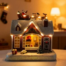 Christmas Village Houses Accessories-Snowy Collectible Buildings Decor - Rein...