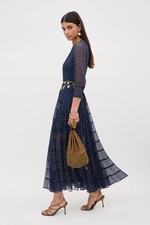 RIXO Kristen Georgette Midi Navy Polka Dot Dress– Petite UK 12 – BNWT – RRP £315