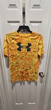 Under Armour Boys YXL Orange Camouflage Logo T-Shirt Loose Fit Short Sleeve