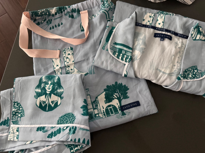 NEW Katie Kime Dallas Blue/Green Pajama Shorts Set 100% Cotton Ladies Sz 2X Bag