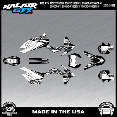 Graphics Kit for KTM EXC, EXC-F and XCF-W models (2012-2013) Rugged - White