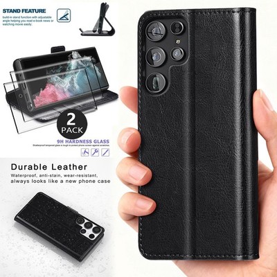 For Samsung Galaxy S22 Ultra 5G Leather Wallet Case Card Cover, Screen Protector