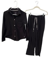 Cuddl Duds Petite Fleecewear with Stretch Notch Collar PJ Set Size Small Black