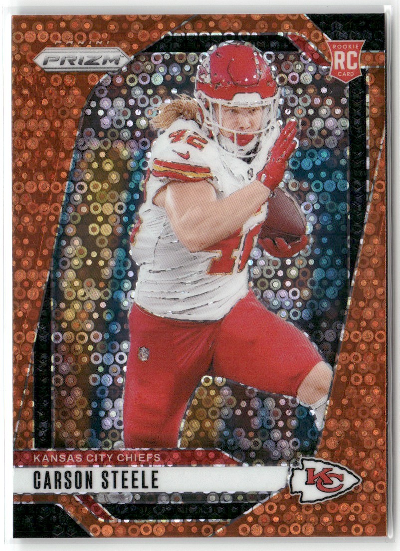 2024 PANINI PRIZM ORANGE DISCO CARSON STEELE KANSAS CITY CHIEFS RC #377