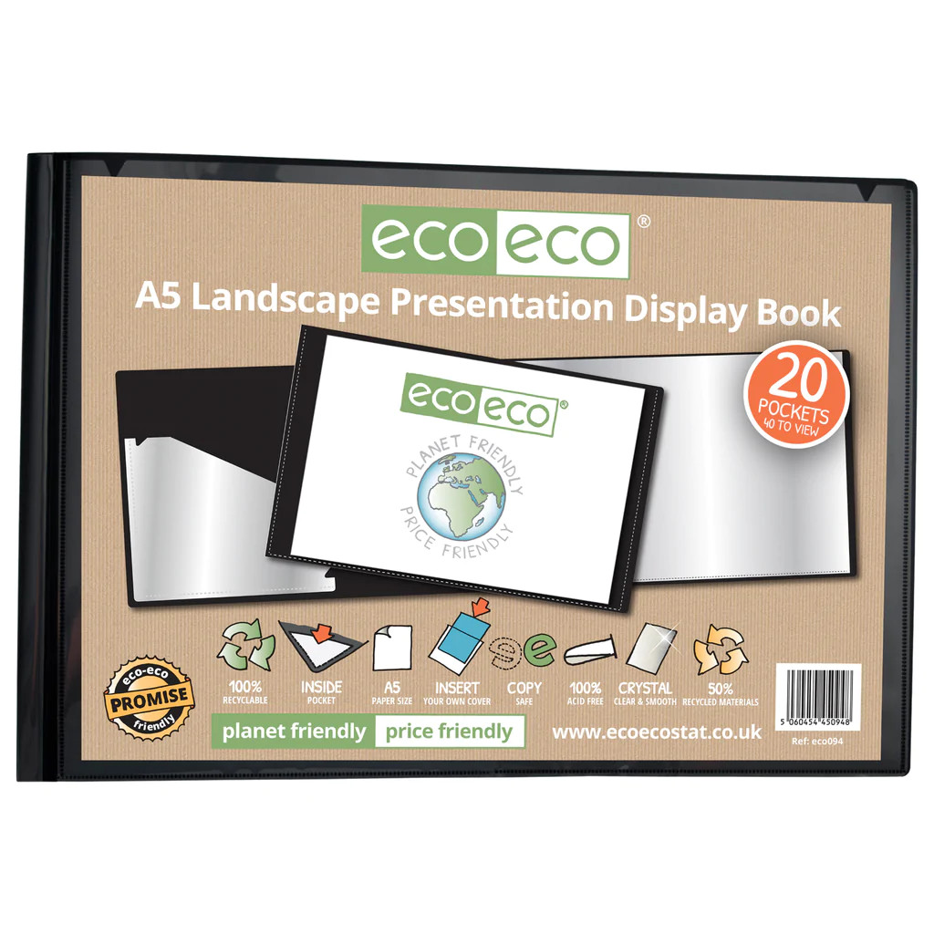 eco eco A5 20 Pocket Presentation Display Book Landscape Black
