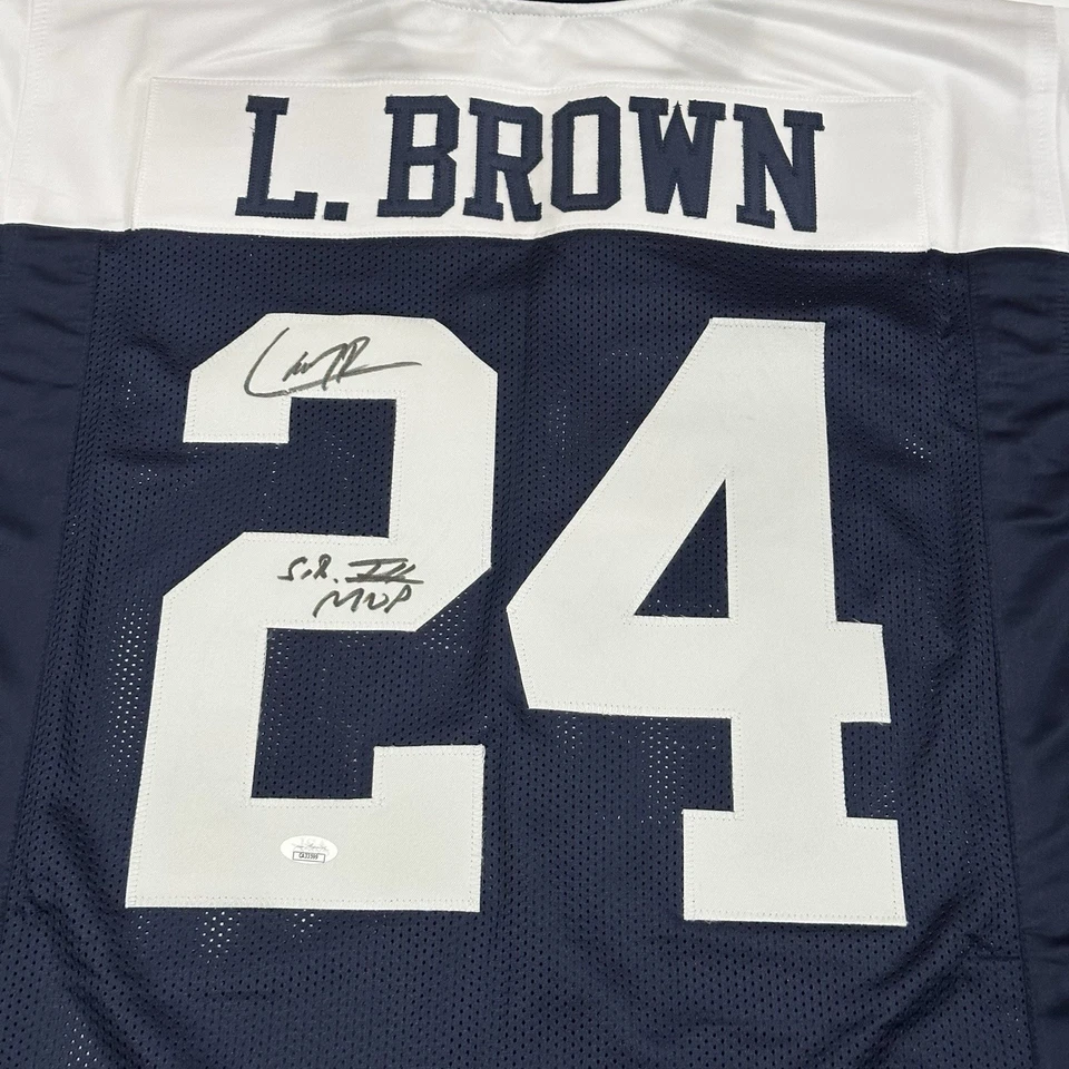 Camiseta Larry Brown XL Azul Marino Blanca Firmada Auto SB XXX MVP JSA CA33599 Foto 2 de 4