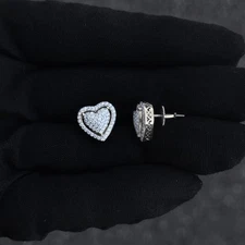 12mm Heart Moissanite Cluster Earrings, 0.82ct Diamond Studs