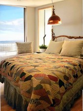 Vintage Quilt Hand Stitched Crazy Quilt Pattern 1970  s Queen Bright Colors Boho