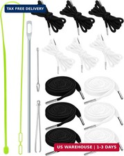 16pcs Drawstring Cord Kit-12pcs Hoodie Strings Flat  Round,Black  W