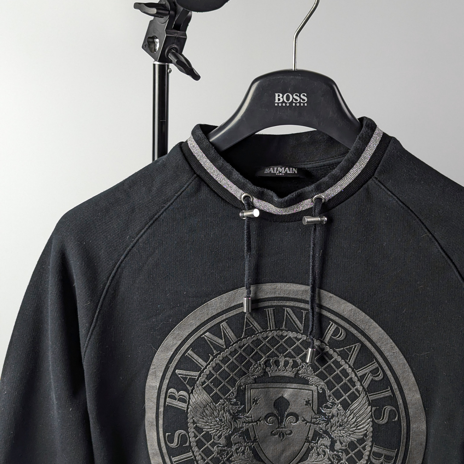 Balmain Crest Logo Drawstring Pullover Sweater Sw… - image 3