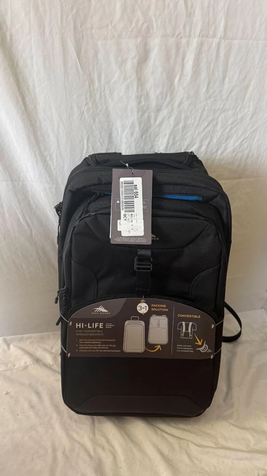 New HIGH SIERRA Hi-Life 3-in-1 Convertible Wheeled Backpack Black Travel Bag - Image 4 of 4