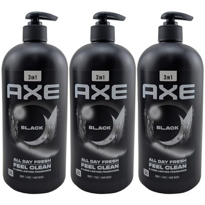Axe BLACK 3in1 Duschgel 3 x 900ml XXL Flasche mit Spender vegan 12H Pflege