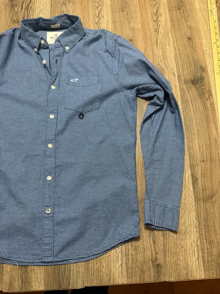 Hollister Shirt Mens Size Small Blue White Stretch Long Sleeve Button Up Stretch - Image 4 of 4