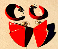 Vintage Pre Owned  Red /Gold  Large Post Earrings X 2