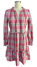 J. Crew Factory Pink Plaid Dress Ruffle Tiered Western Cowboy Preppy Sz 4