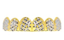 Mens Gold Plated Two Tone Diamond Cut Top Teeth Grillz +1 Mold Hip Hop L001 G C2