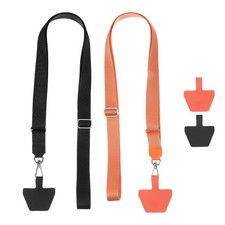 2Pcs Smart Phone Lanyard with 4 Patches, Black/Orange 55-30cm 