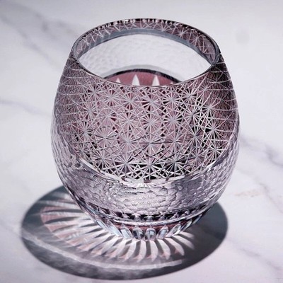 Edo Kiriko Crystal Whiskey Glass 11 oz Hand-Cut Japanese Cocktail Tumbler Purple