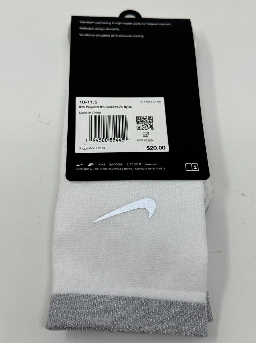 Nike Spark Cushioned Crew Socks CU7200 100 White Men's Size 10