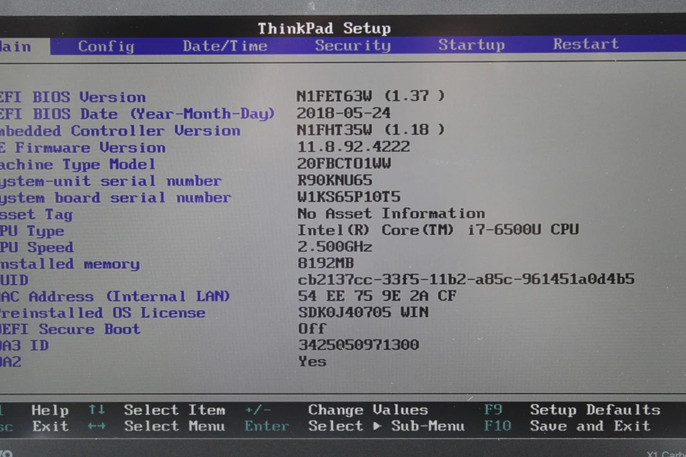 Lenovo ThinkPad X1 Carbon Gen 4 _ i7-6500U _ 8 GB RAM _ 256 GB SSD _ Sin sistema operativo _ con CA Foto 2 de 4