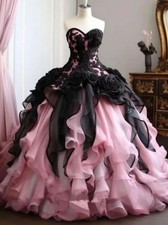 Ruffles Black And Pink Ball Gown Prom Dresses Sweetheart Neckline Sleeveless