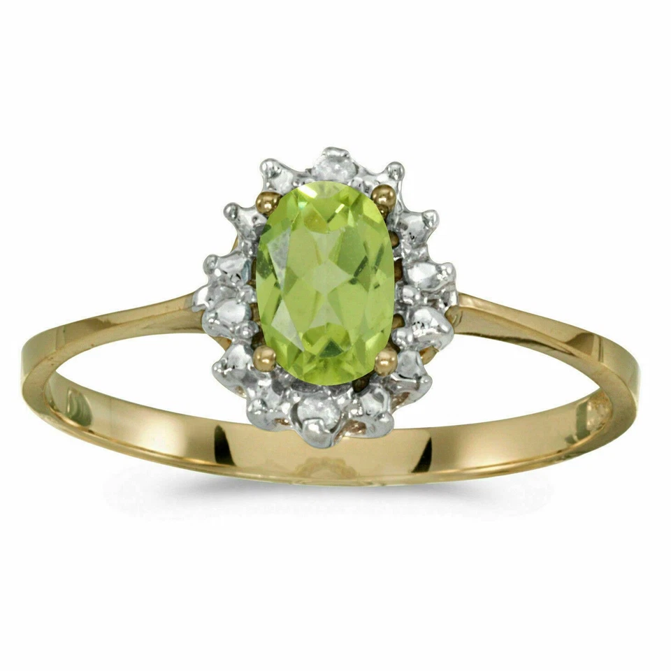 Natürlicher Peridot Oval Und Diamantring 14k Gelbvergoldet K173 - Bild 3 von 3