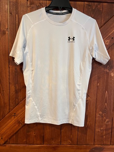 Mens Large White Under Armor Short Sleeve Heat Gear Compression Shirt