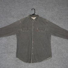 VTG Levis Denim Shirt Mens M Dark Gray Western Long Sleeve Button Up Blank Tab