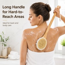 Bath Body Brush Natural Bristle 15.7 Inch Long Bamboo Handle Exfoliating Shower