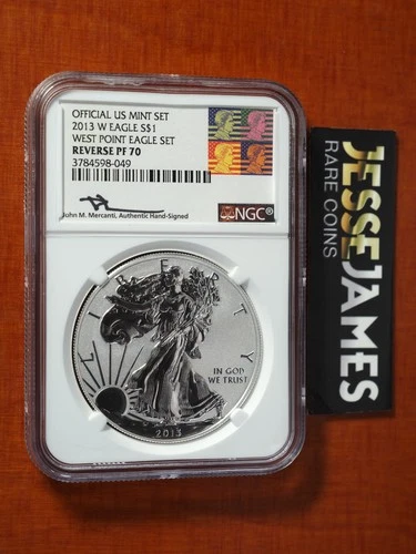 2013 W REVERSE PROOF SILVER EAGLE NGC PF70 MERCANTI SIGNED FROM WEST POINT SET