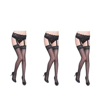 3-Pcs Women Premium Sexy Top Thigh High Stockings Belt Garter Suspender USA