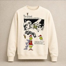 Dr Seuss The Grinch Christmas Womans Sweatshirt Cream Graphic Pullover- Size XXS