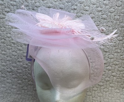 Pink Net Feather Fascinator Hat NWT Headband Hair Clip Flower Headpiece Floral