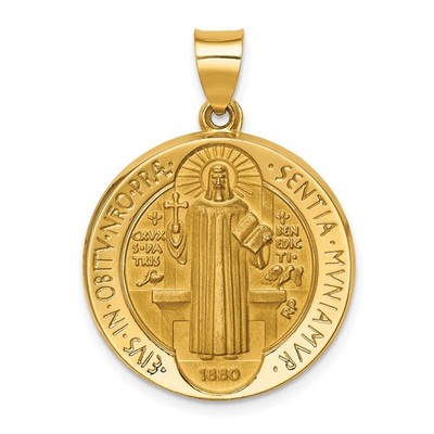 14K poliert/satiniert St. Benedikt wendbare hohle Medaille Armband Halskette