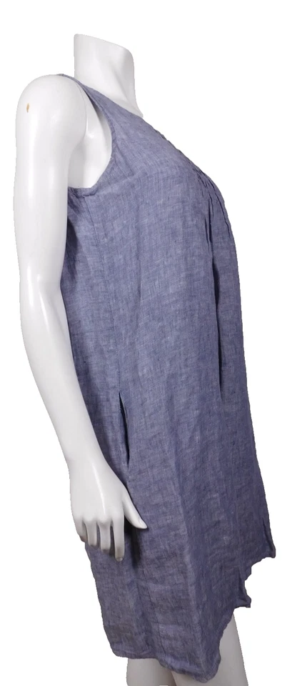 Vestido para mujer Kenar azul 100 % lino talla pequeña Foto 2 de 4