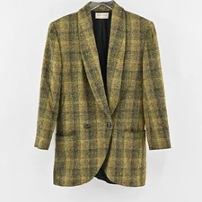 Vtg Blazer Womens Sz 6 Wool Tweed Plaid Double Breasted Long Line Jacket Capsule
