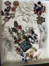 Large Lot Misc Sewing Craft Junk Beads Hooks Conchos Christmas Over 100 Items A2
