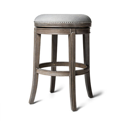 Maven Lane Alexander Round Backless Swivel Bar Stool, Reclaimed Oak, Bar Height